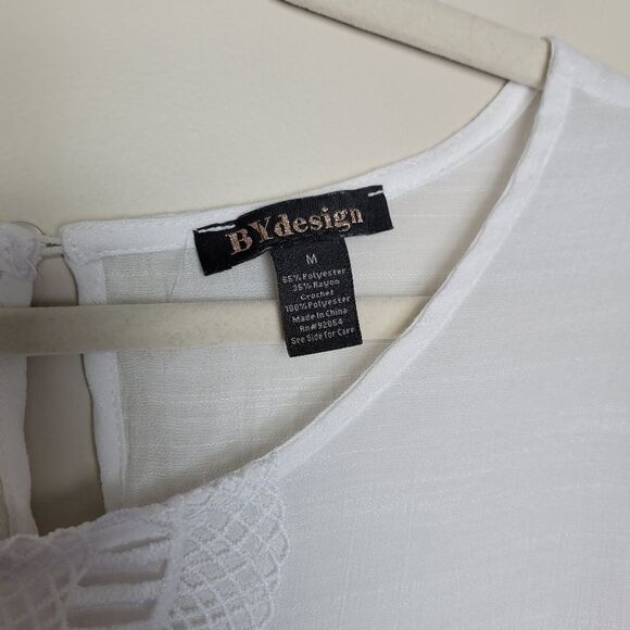 BYDesign White Crochet Blouse Lace Cottage Fairy Peasant Indie Bohemian Medium - Picture 6 of 11